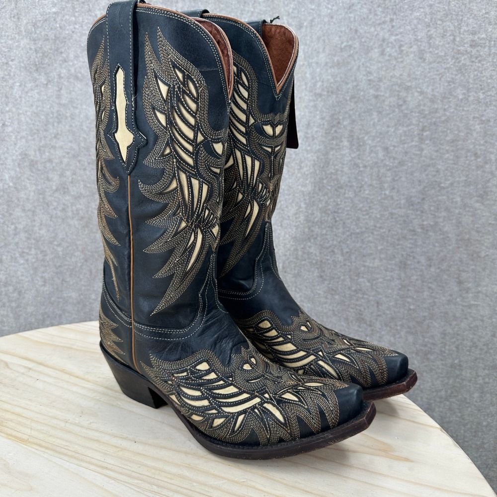 Lucchese Hillsboro M3582 Western Boots Women Black Crackle Bone Inlay Snip Toe - Picture 6 of 11